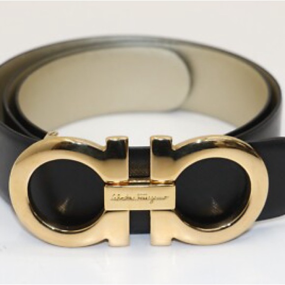 Salvatore Ferragamo Black Belt with Gold Buckle - Picture 1 of 3